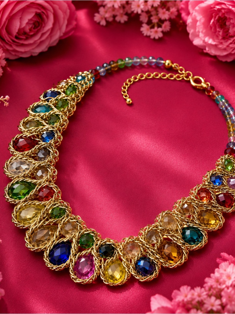 Gold-Tone Multicolor Crystal Statement Necklace - Picture 4 of 4